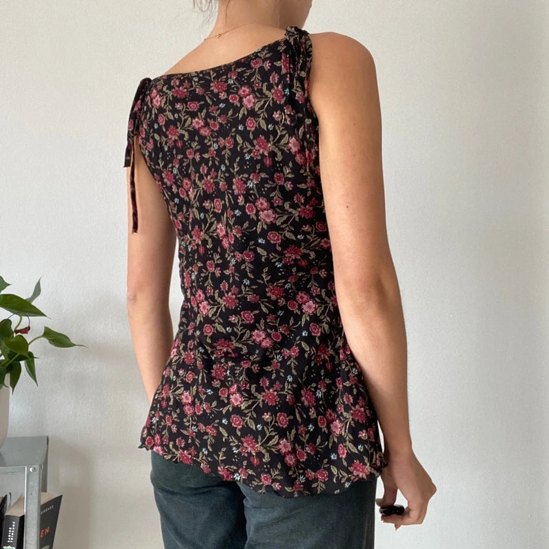 Vintage 90s Floral Mesh Cami 🌸 Sequin Detail & Tie Shoulder Straps