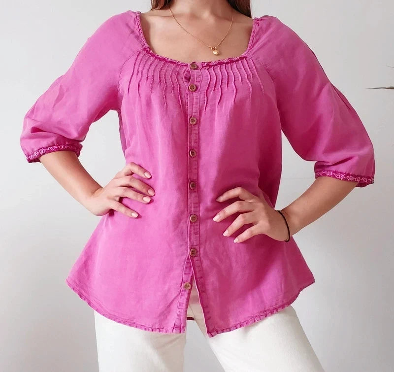Gudrun Sjöden Linen Blend Blouse – Size XS, Loose Fit, Pink