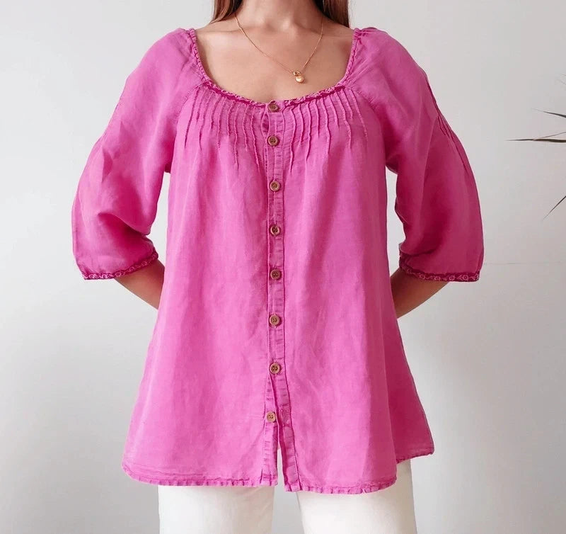 Gudrun Sjöden Linen Blend Blouse – Size XS, Loose Fit, Pink