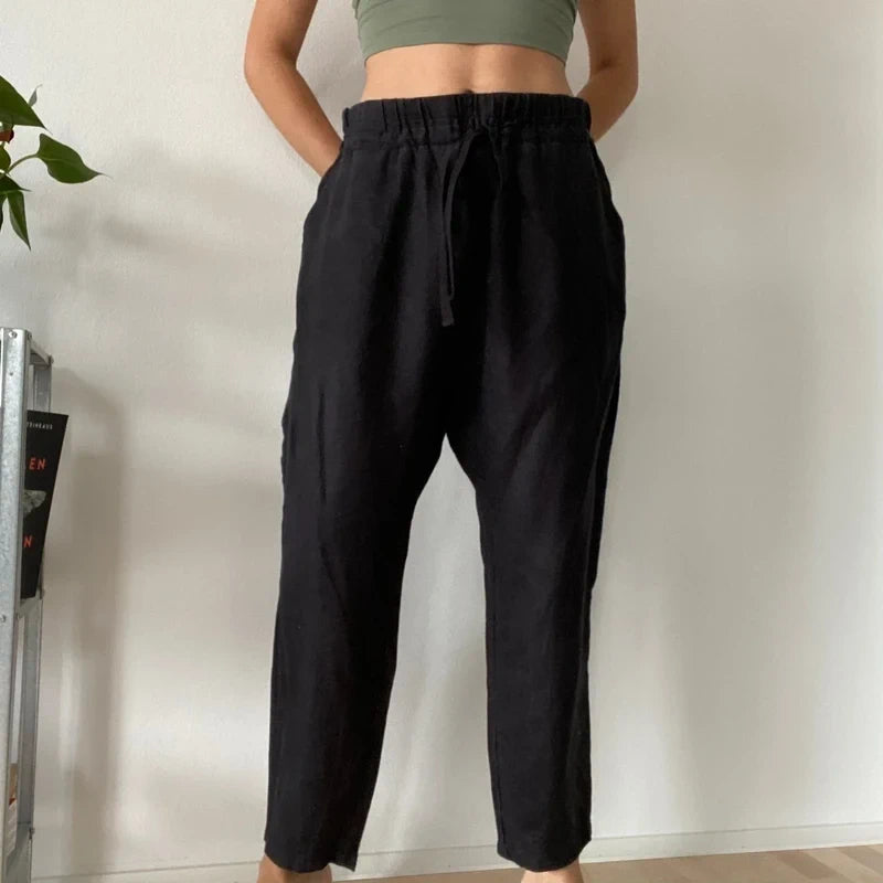 Black relaxed linen trousers- Size 40