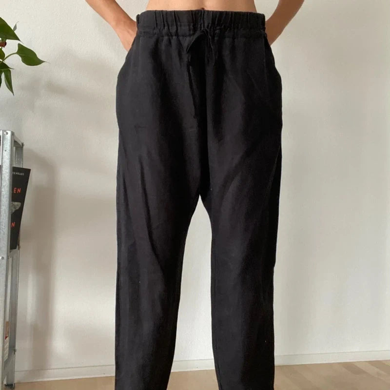 Black relaxed linen trousers- Size 40