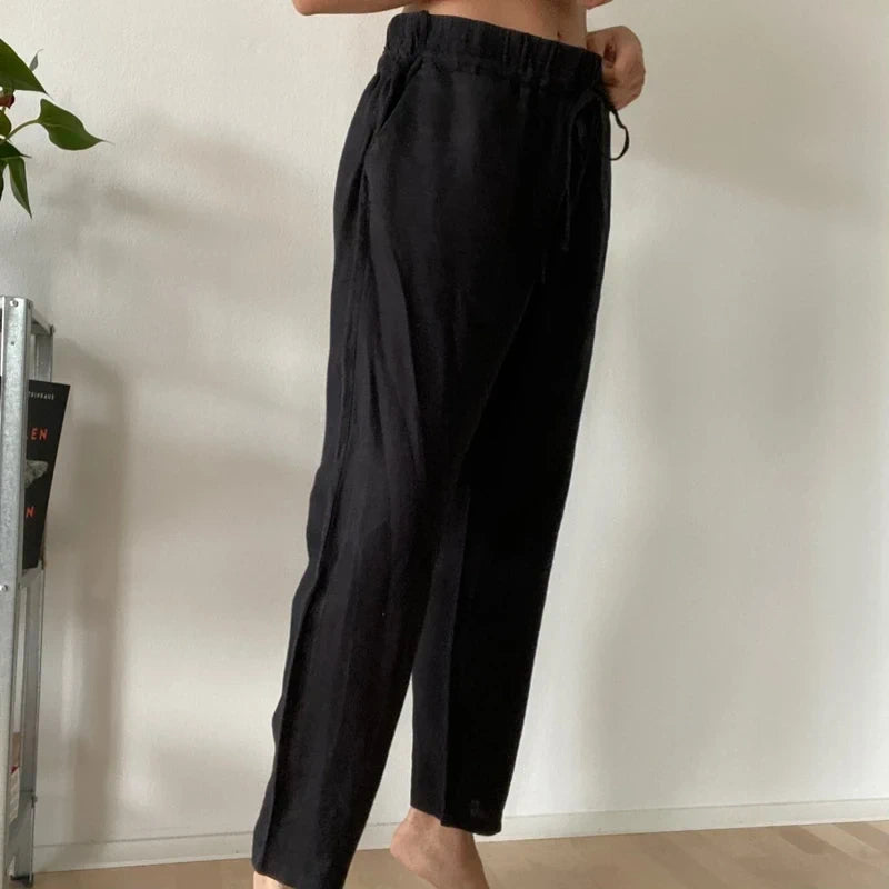 Black relaxed linen trousers- Size 40