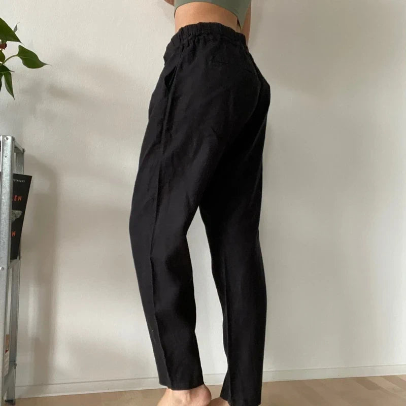 Black relaxed linen trousers- Size 40