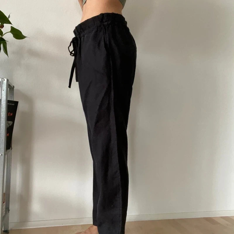 Black relaxed linen trousers- Size 40