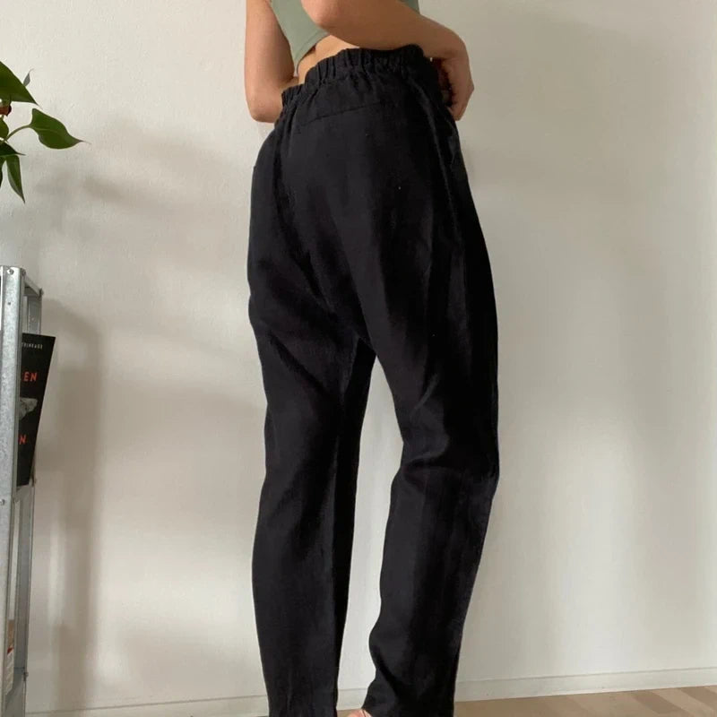Black relaxed linen trousers- Size 40