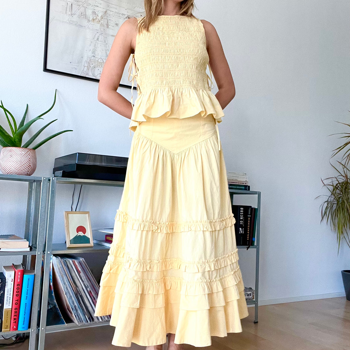 Ganni butter yellow top and skirt set- Size 36 /38