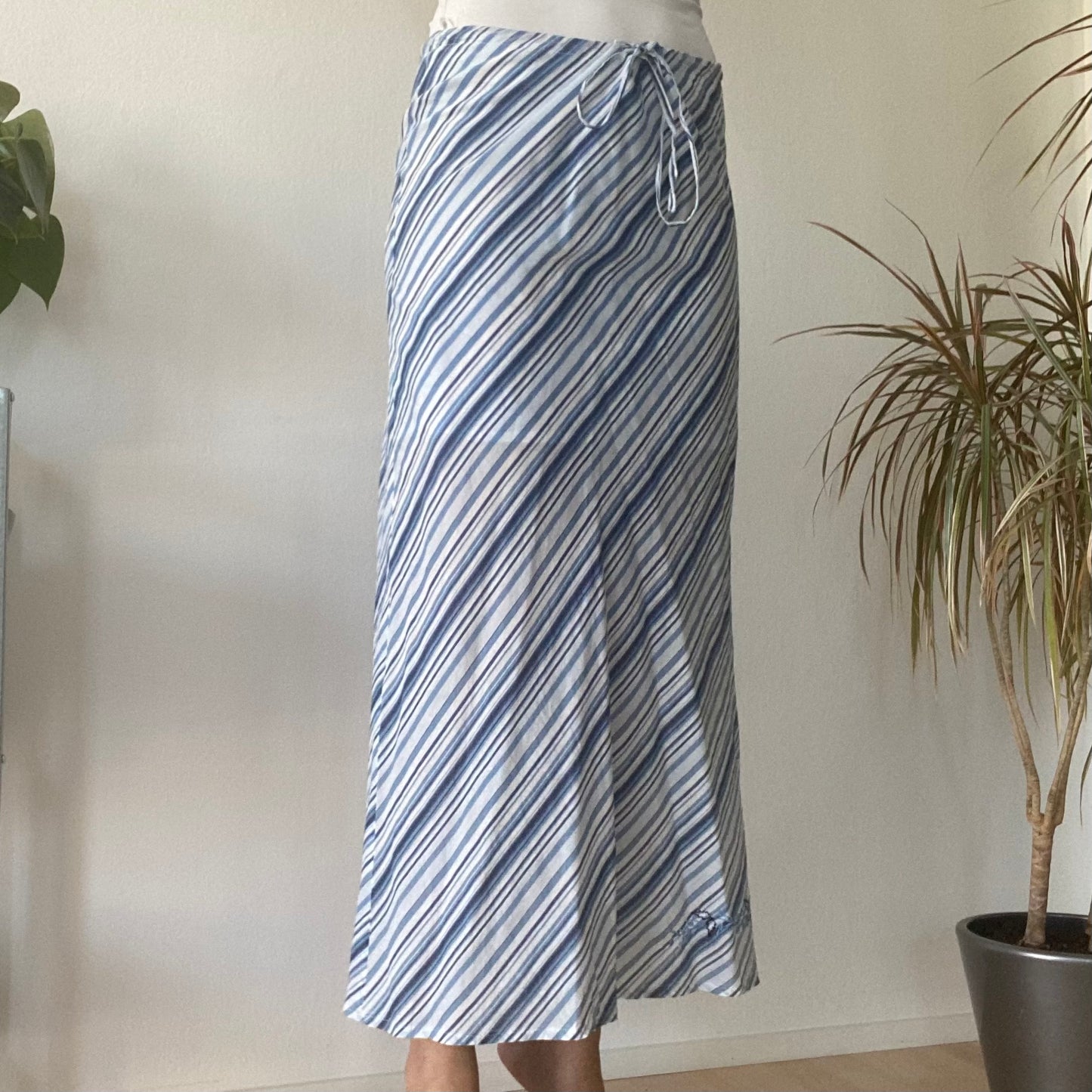 Blue Striped Midi Skirt Vintage Summer A Line Skirt
