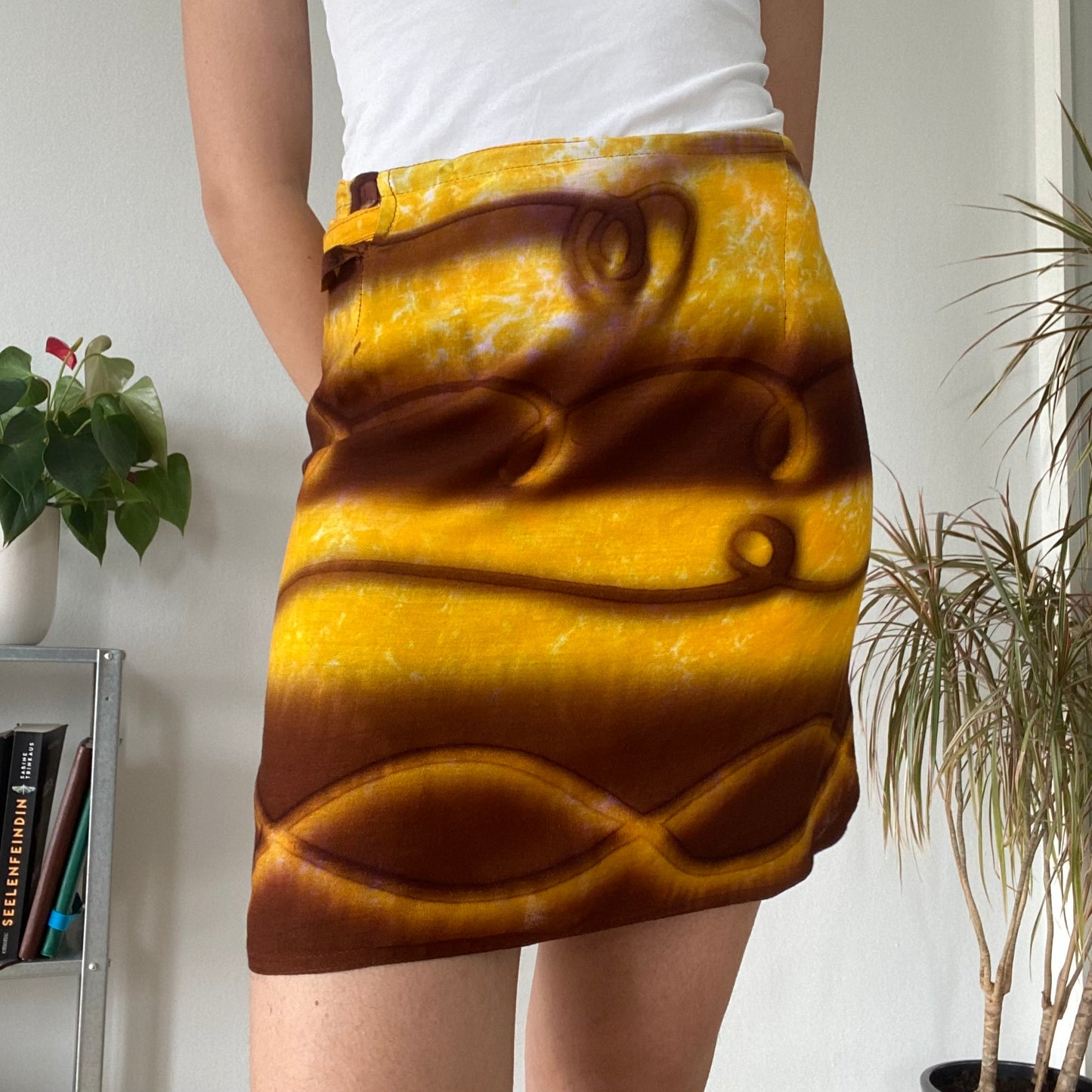 Yellow brown mini wrap skirt