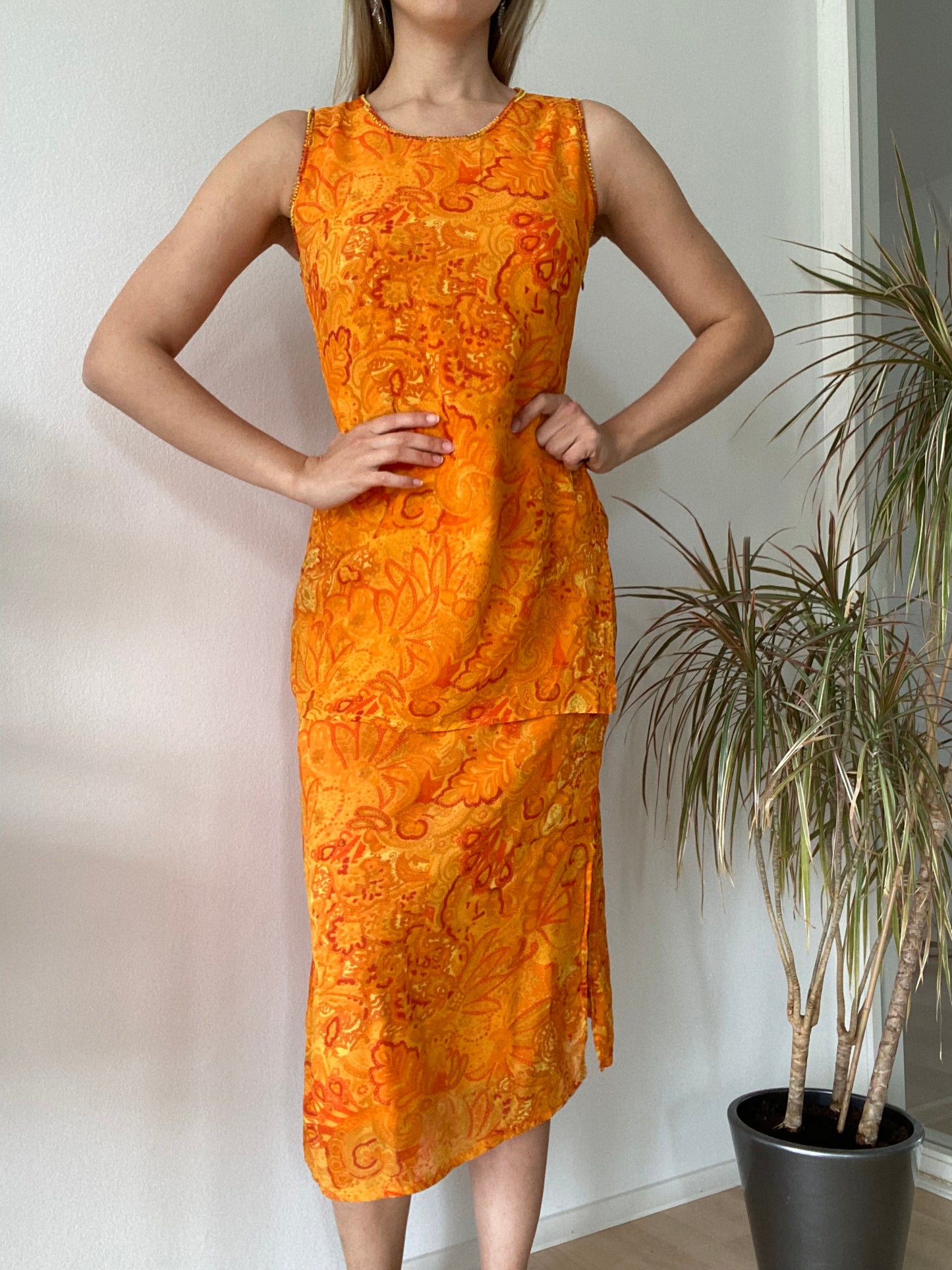 René Derhy Orange Midi 90s dress-Size S