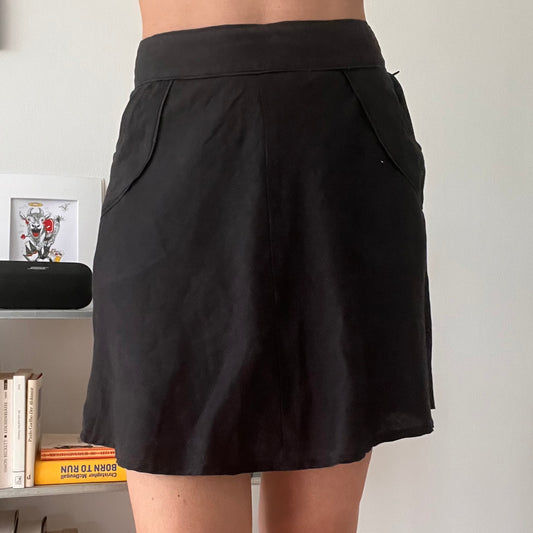 Black Linen High Waist Mini Skirt Minimalist Y2K-Size 34