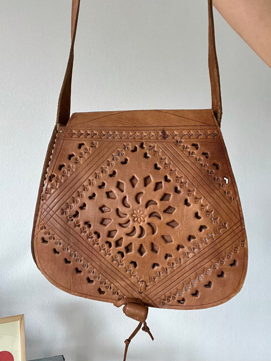 handcrafted artisan tan leather shoulder bag