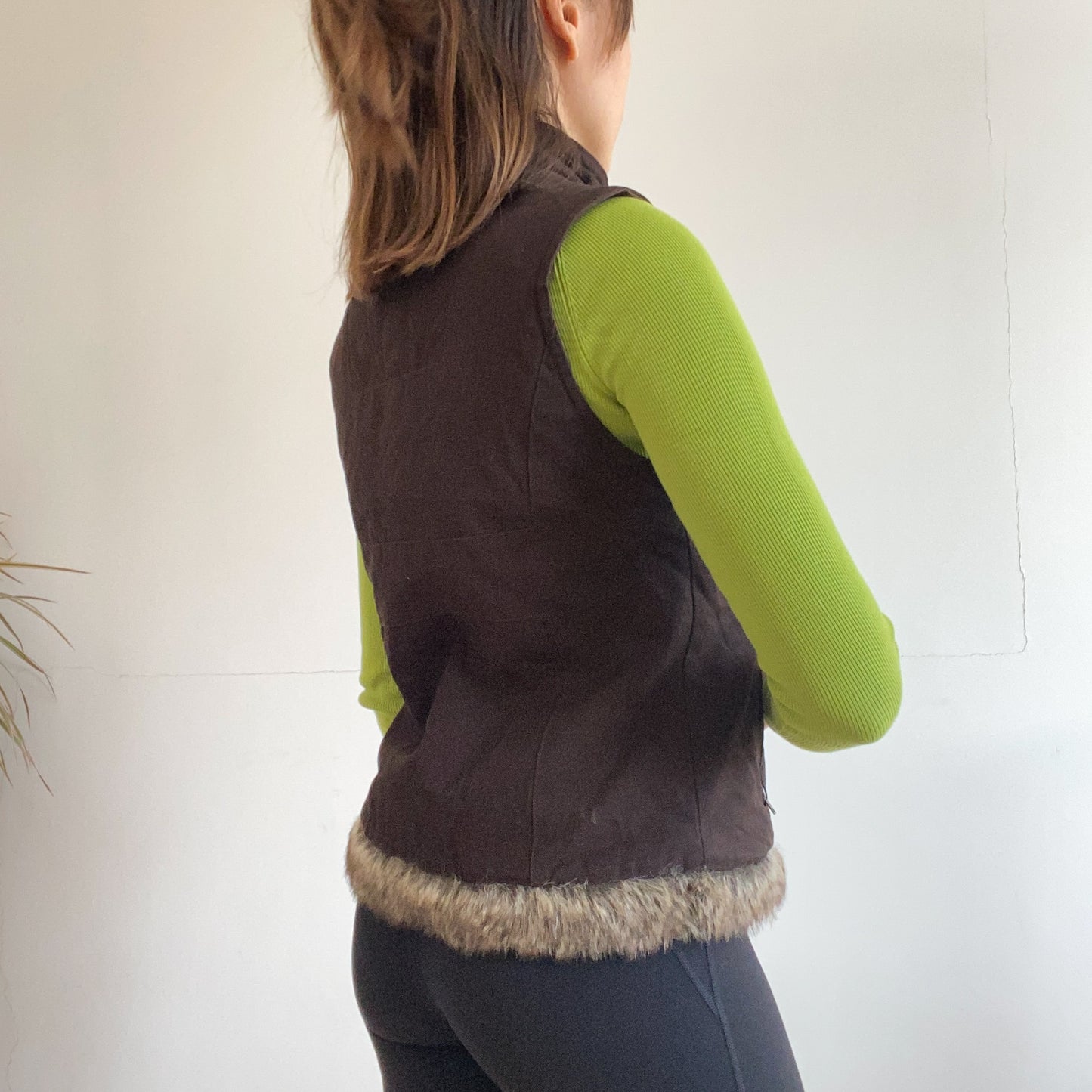 Brown Fur-Trim Quilted Vest