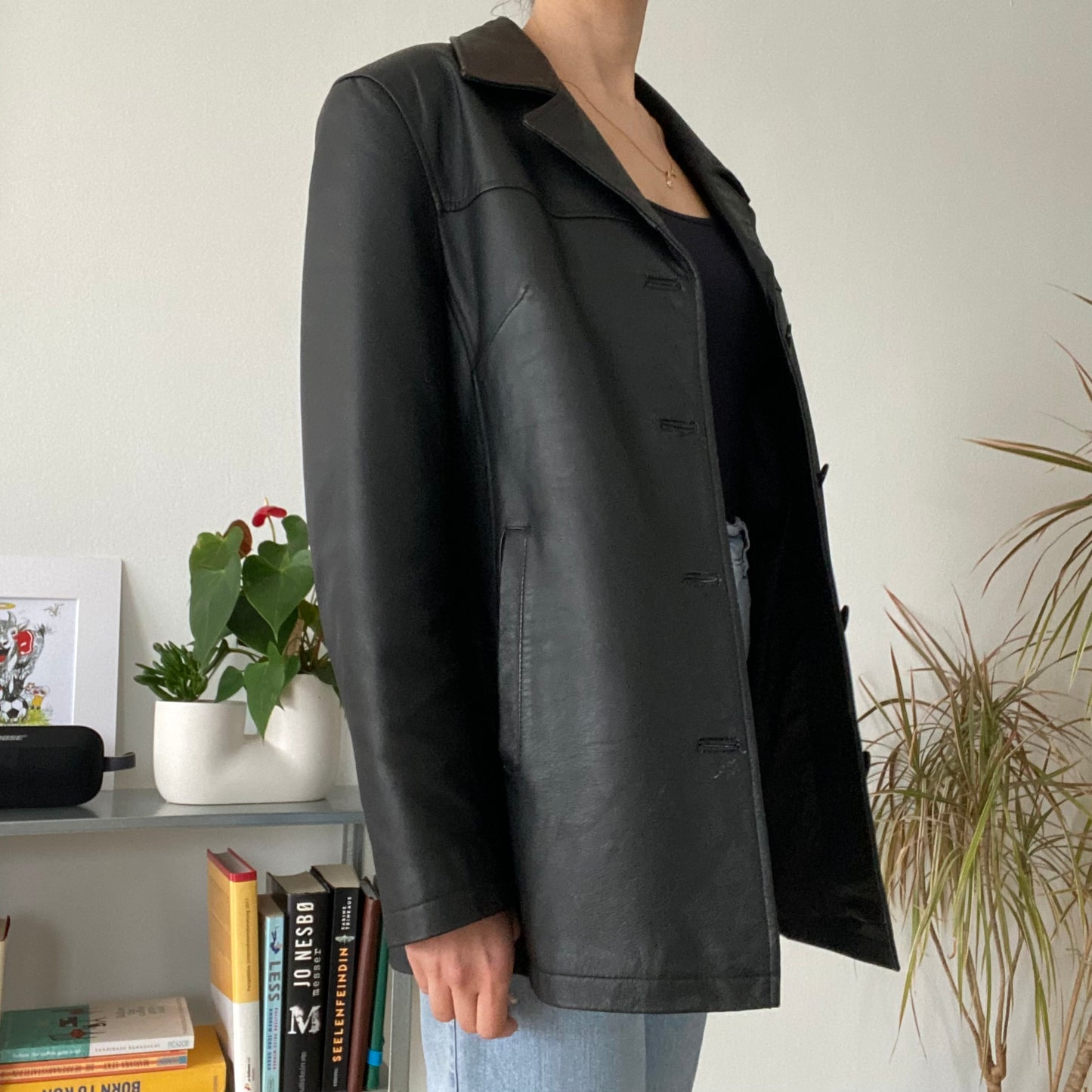 Unisex Oversized Black Leather Blazer