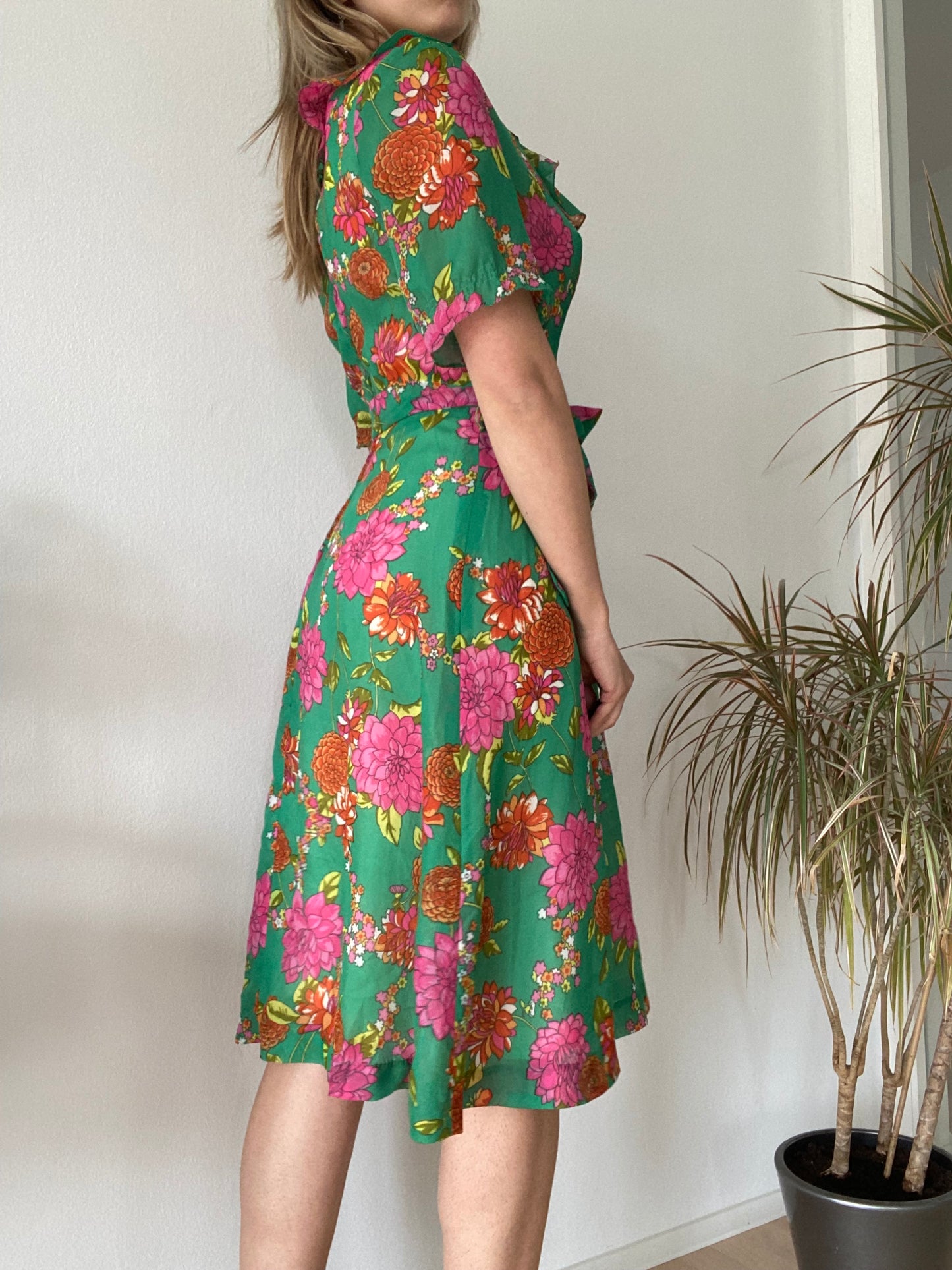Green boho hippie dress 70s