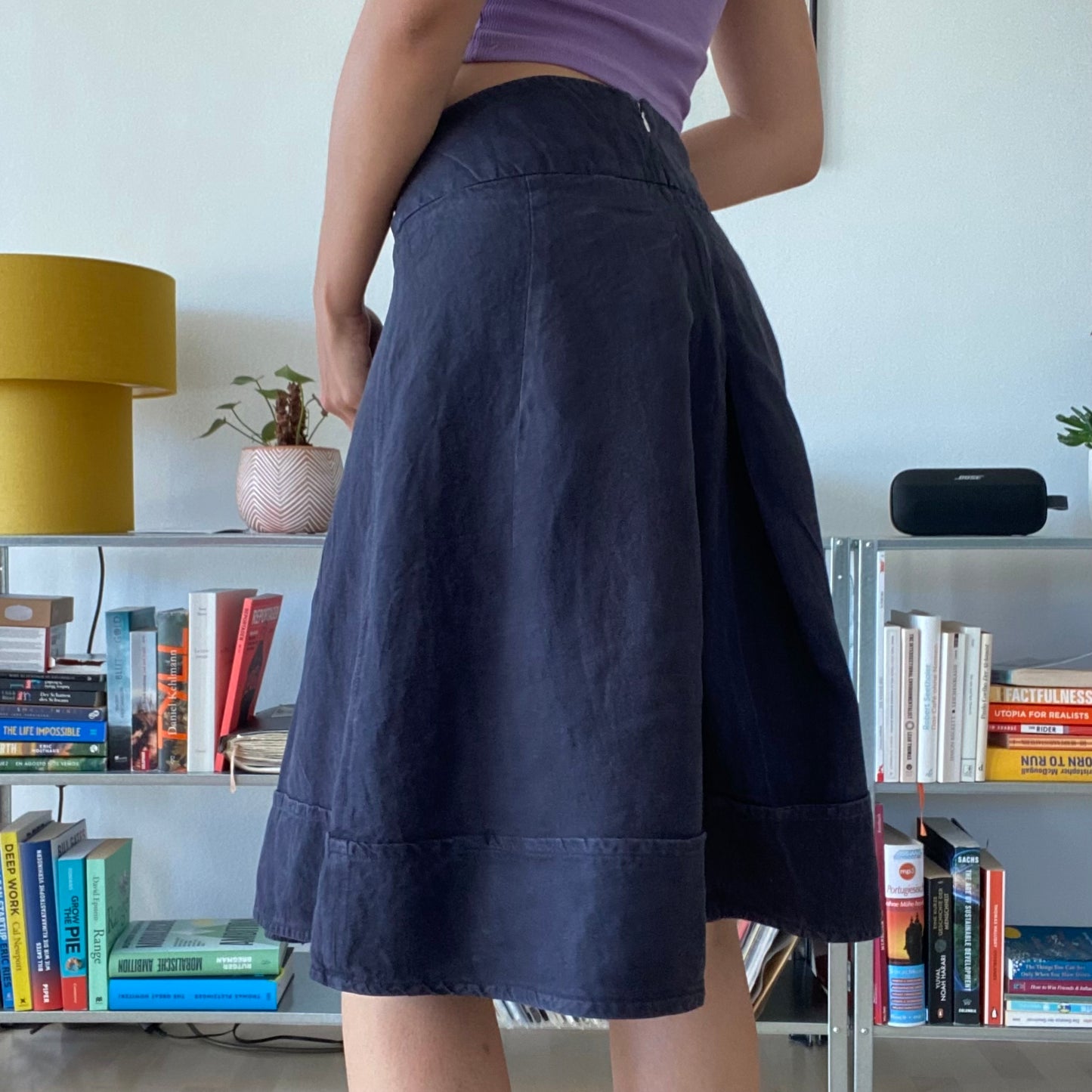 Black midi linen skirt