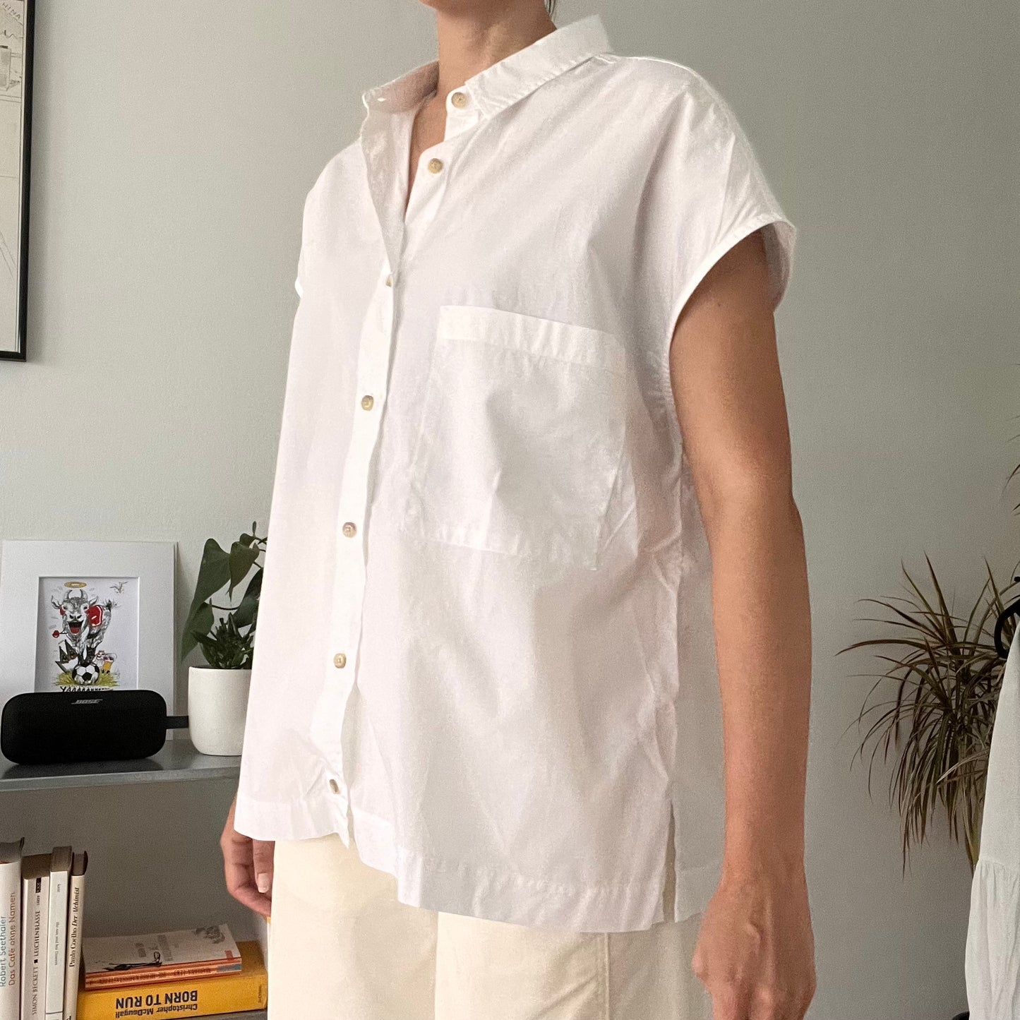 Oversized White Linen Blend Shirt- Size L
