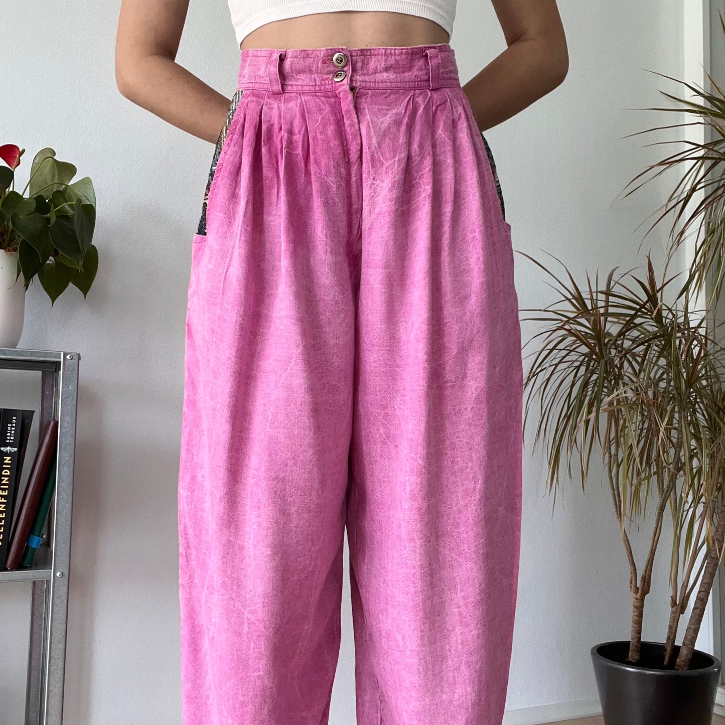 Vintage Pink High Waisted Wide Leg Trousers Y2K