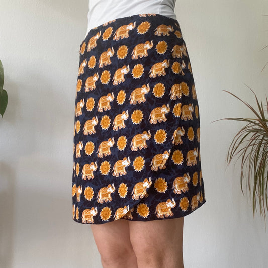 Vintage Elephant Print Boho Wrap Mini Skirt