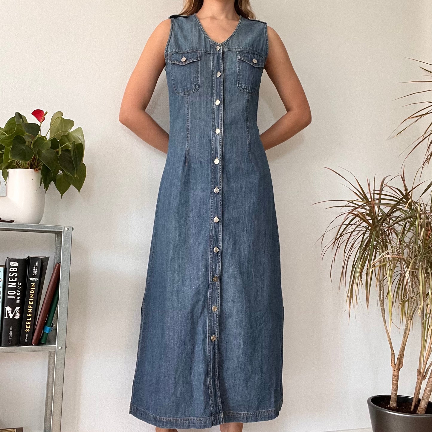 Maxi long denim jeans dress-Size M