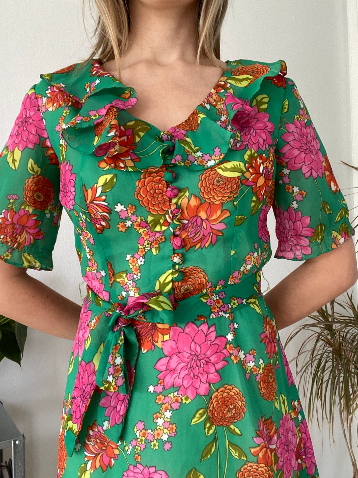 Green boho hippie dress 70s