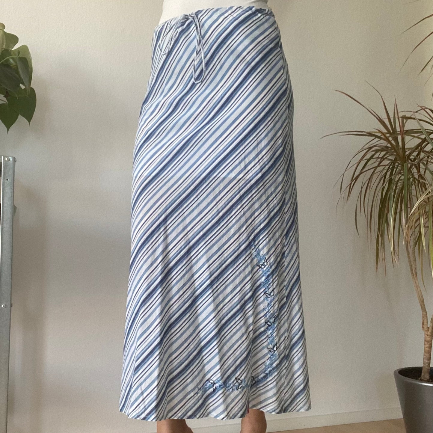 Blue Striped Midi Skirt Vintage Summer A Line Skirt