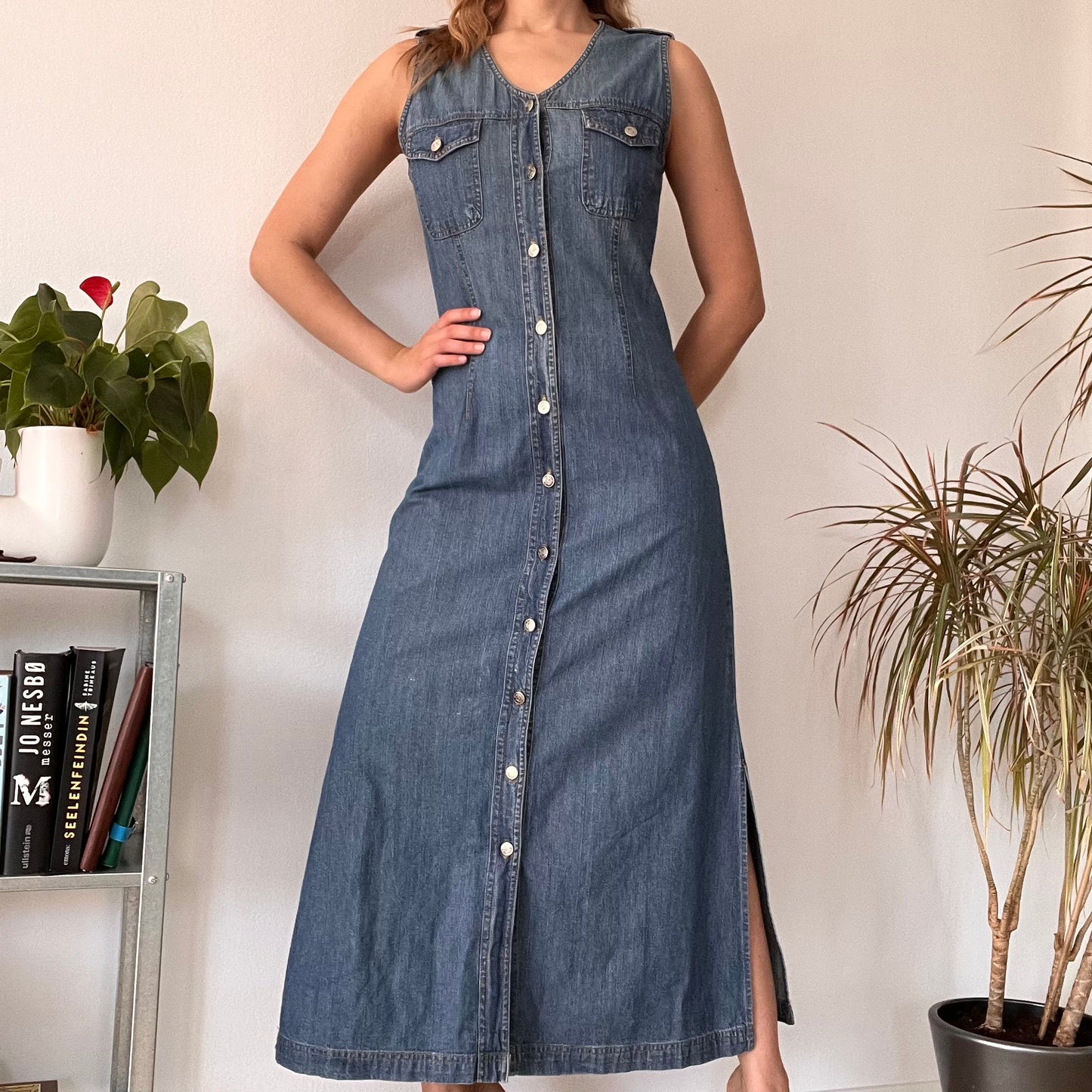 Maxi long denim jeans dress-Size M