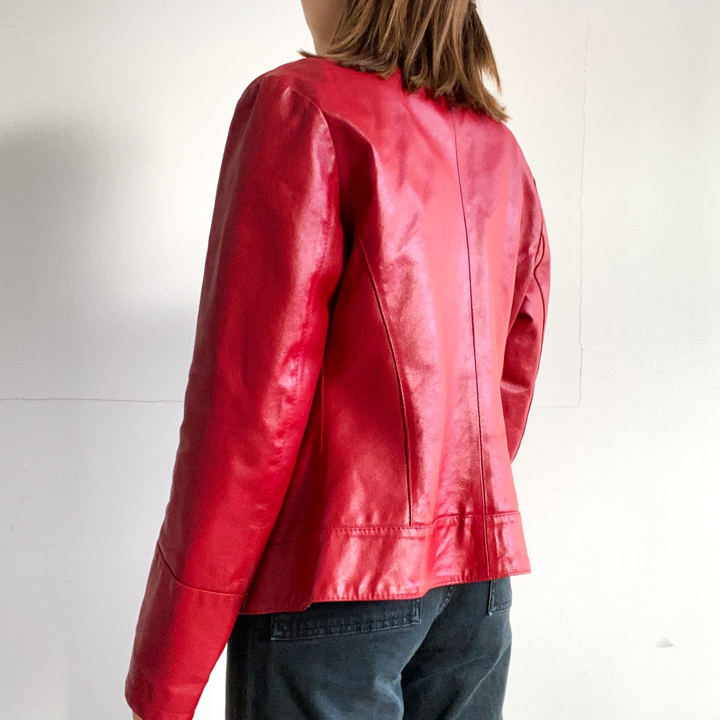 Red leather jacket with zipper