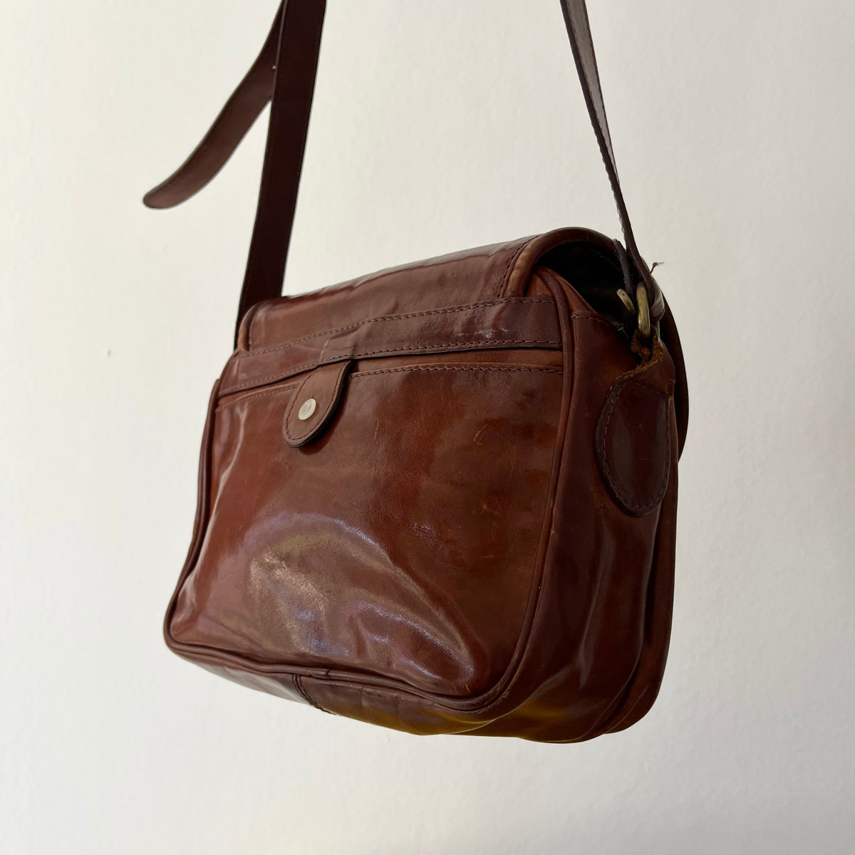 Dark Brown Genuine Leather Vintage Conte Max Conte Brown Leather Crossbody messenger Bag Y2K 90s