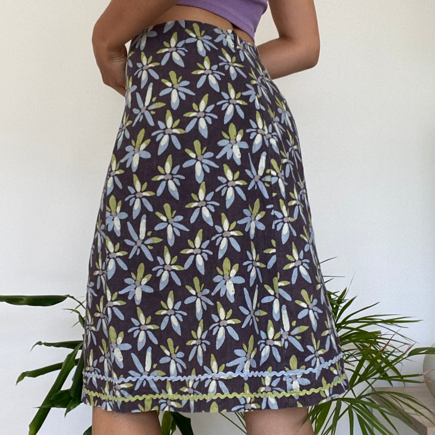 Midi linen patterned skirt