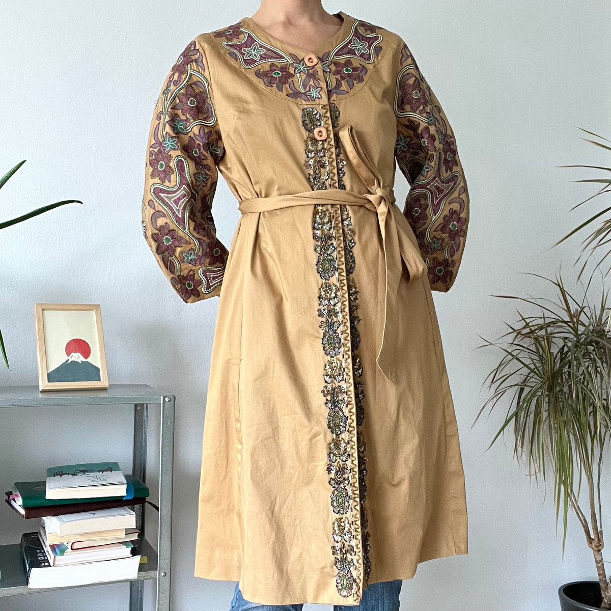 Vintage Embroidered Kaftan Belted jacket