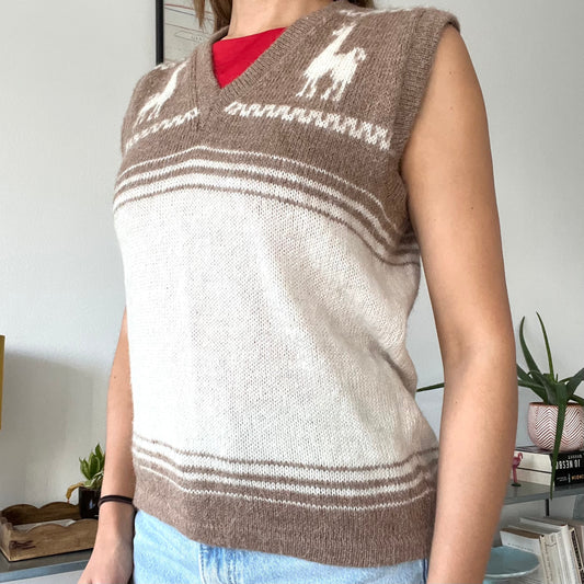 V-neck knit lama sweater vest-Size M