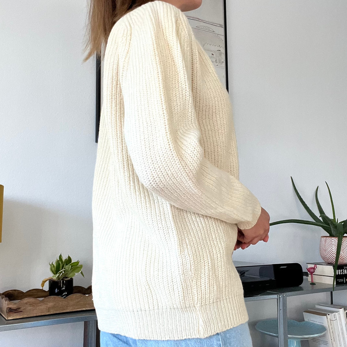 White needed cozy, long sleeve sweater-Size  L