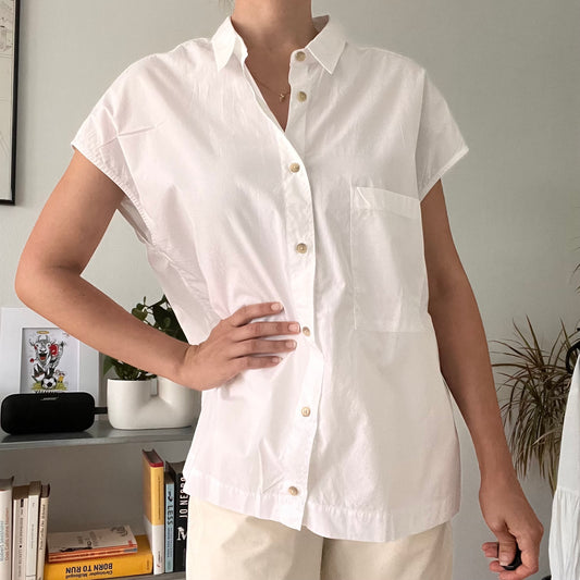 Oversized White Linen Blend Shirt- Size L