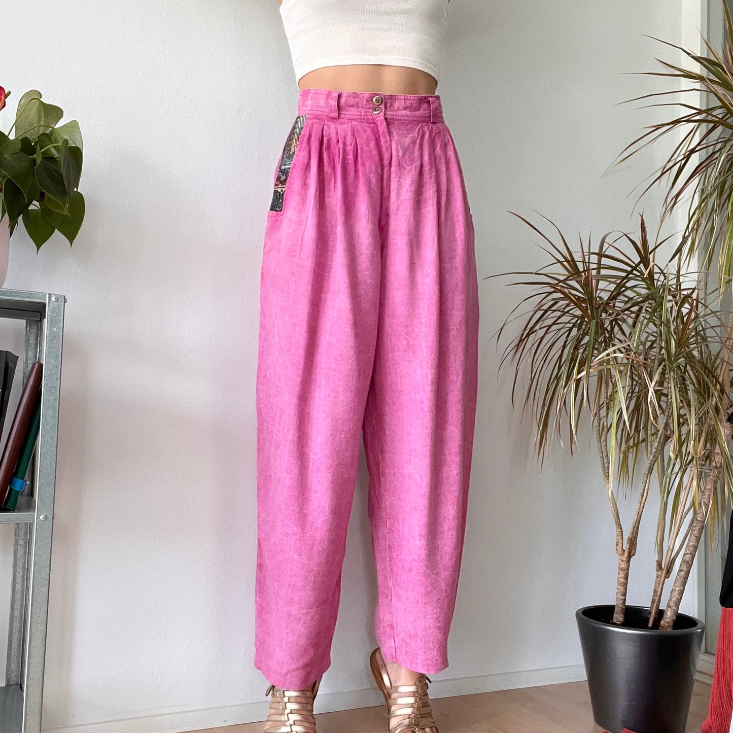 Vintage Pink High Waisted Wide Leg Trousers Y2K