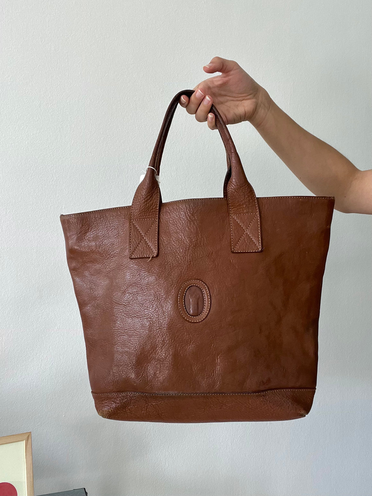 Vintage Style Brown Leather Tote Bag Large Shopper