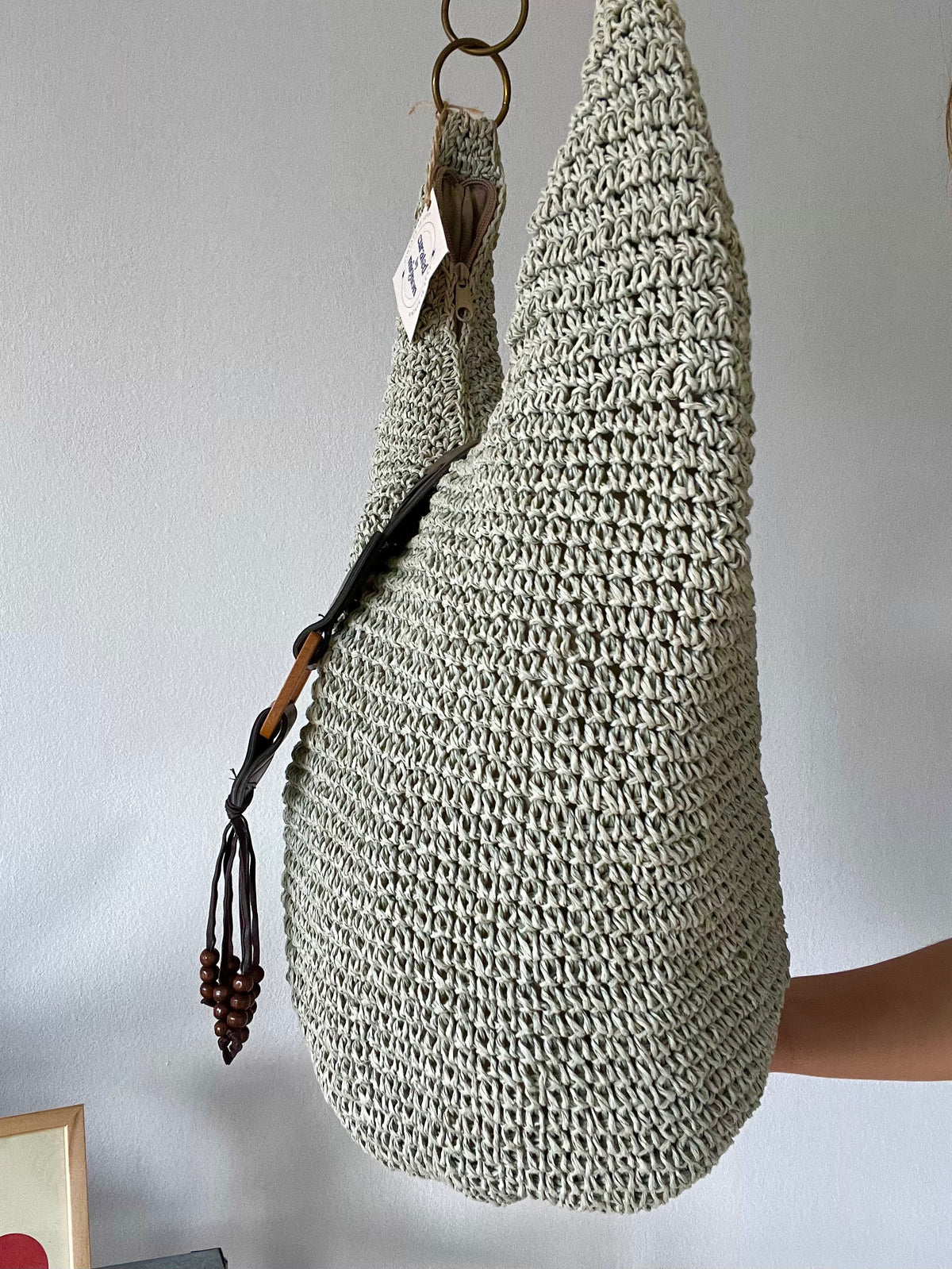 Woven Shoulder Bag with Leather Buckle Detail