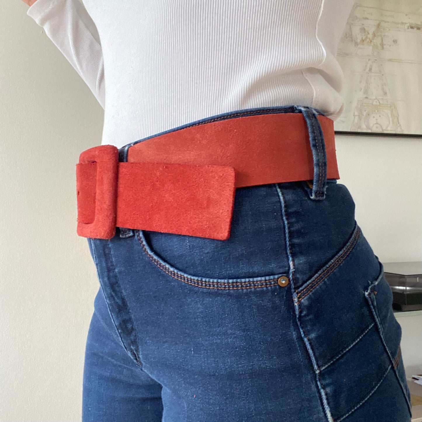 Kristina ti Bold 70s Red Suede Belt Retro Waist Cincher