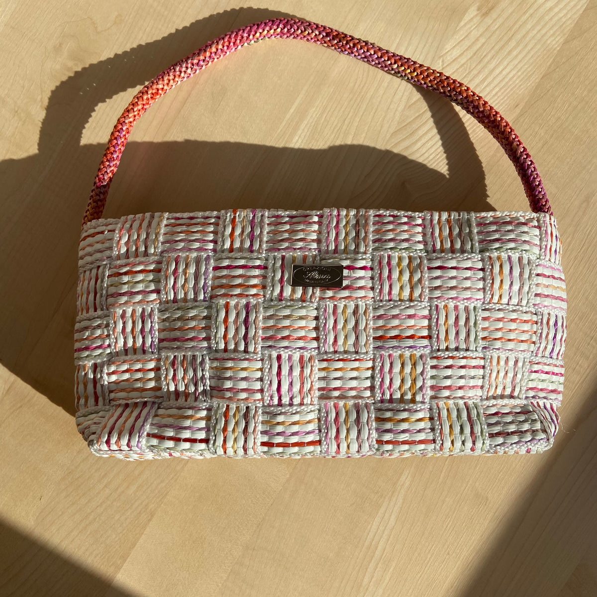 Pink Woven Shoulder Bag
