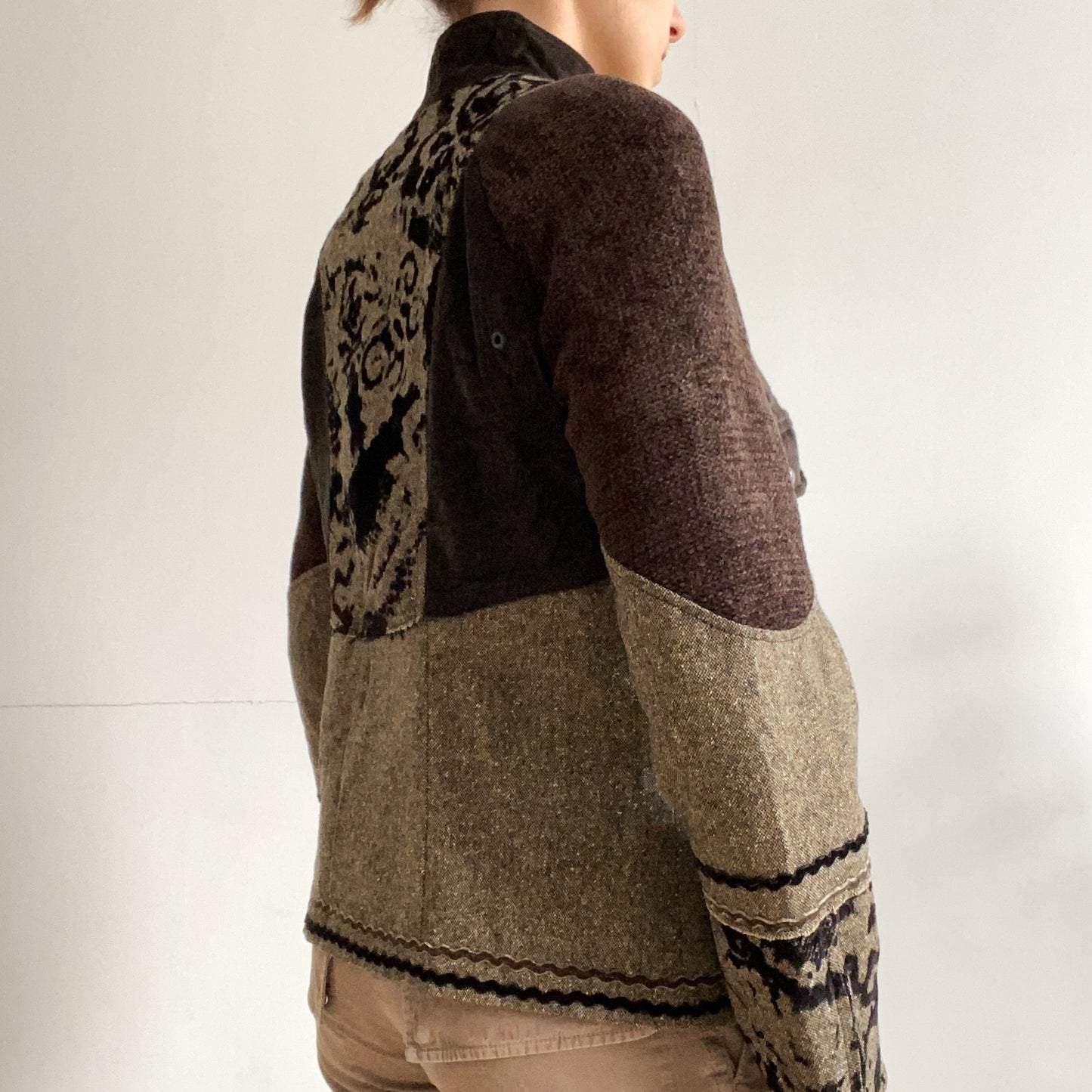 Warm short brown and patterned winter jacket