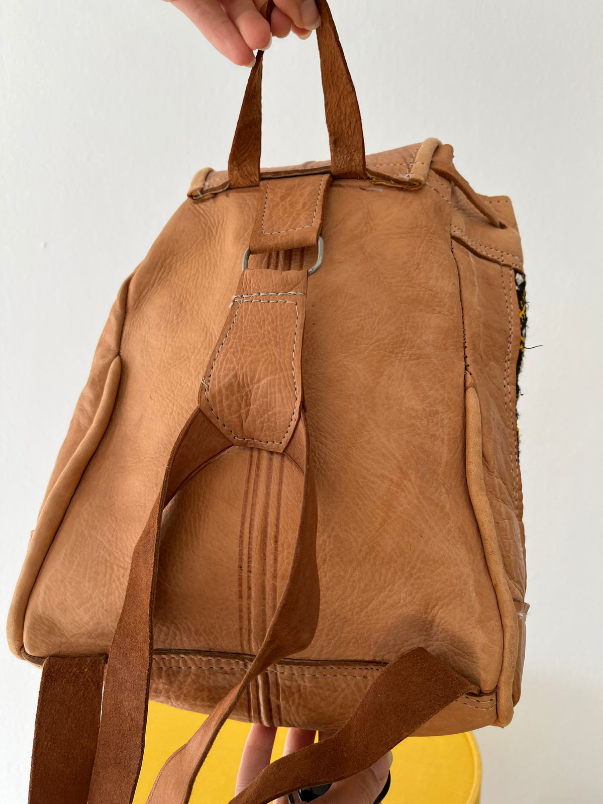 Boho leather camel brown backpack