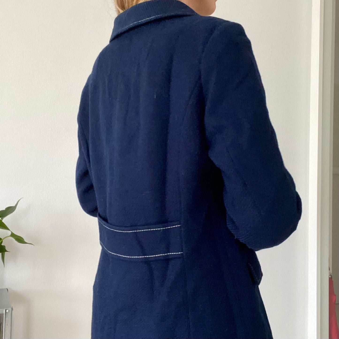 Navy Blue Wool Coat Single Breasted Tailored Mid Length Classic
