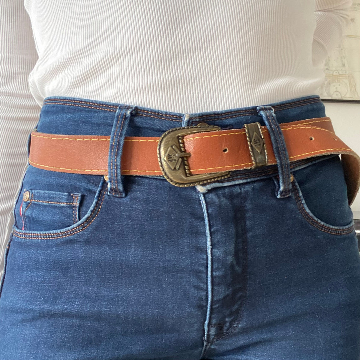 Vintage Limited Jeans Brown Leather Belt Size L BS0008 Vintage Casual Jean Belt Genuine Full Grain Leather  main image 3