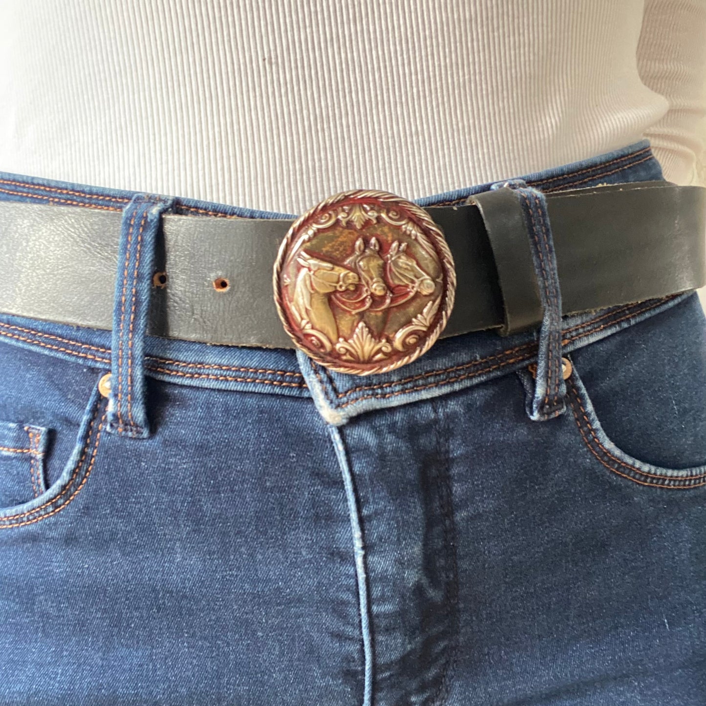 Black Western Belt with Horse Buckle