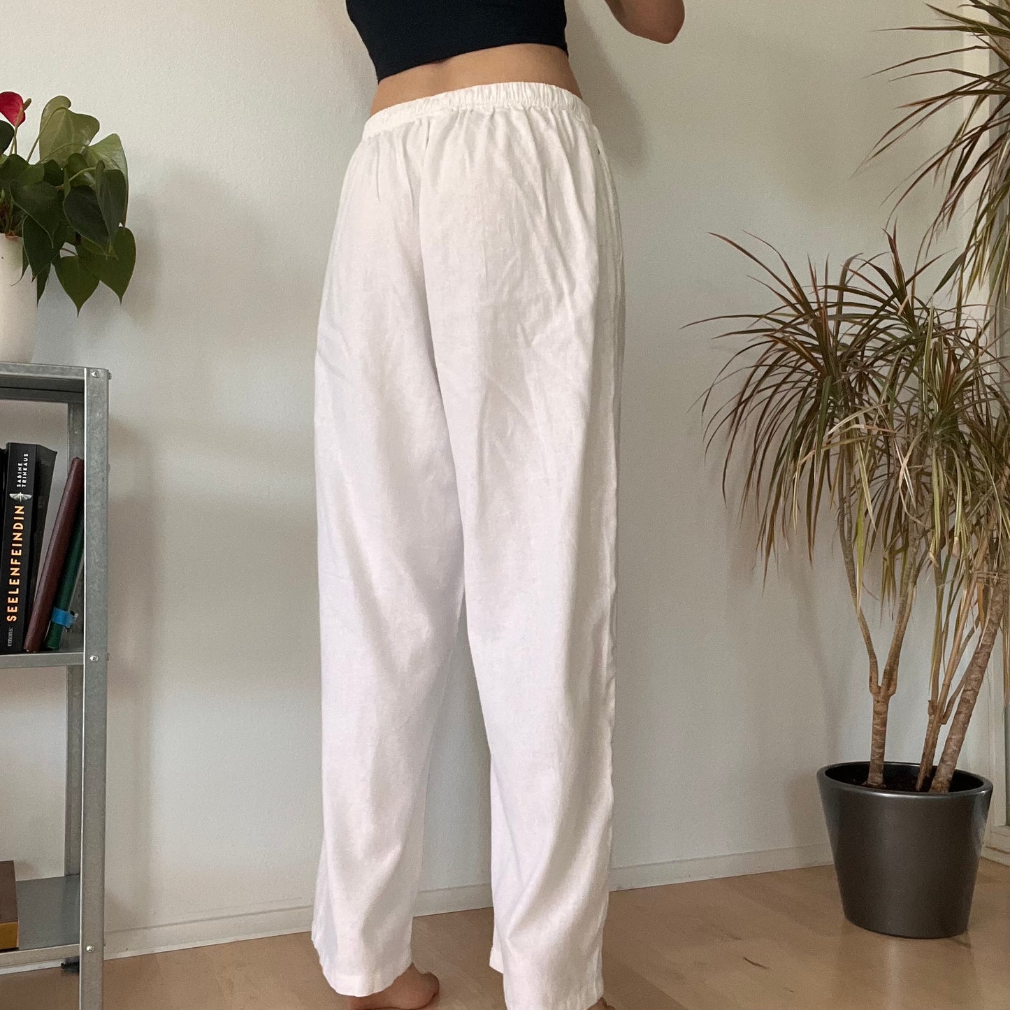 White wide-leg relaxed Cotton trousers- size L