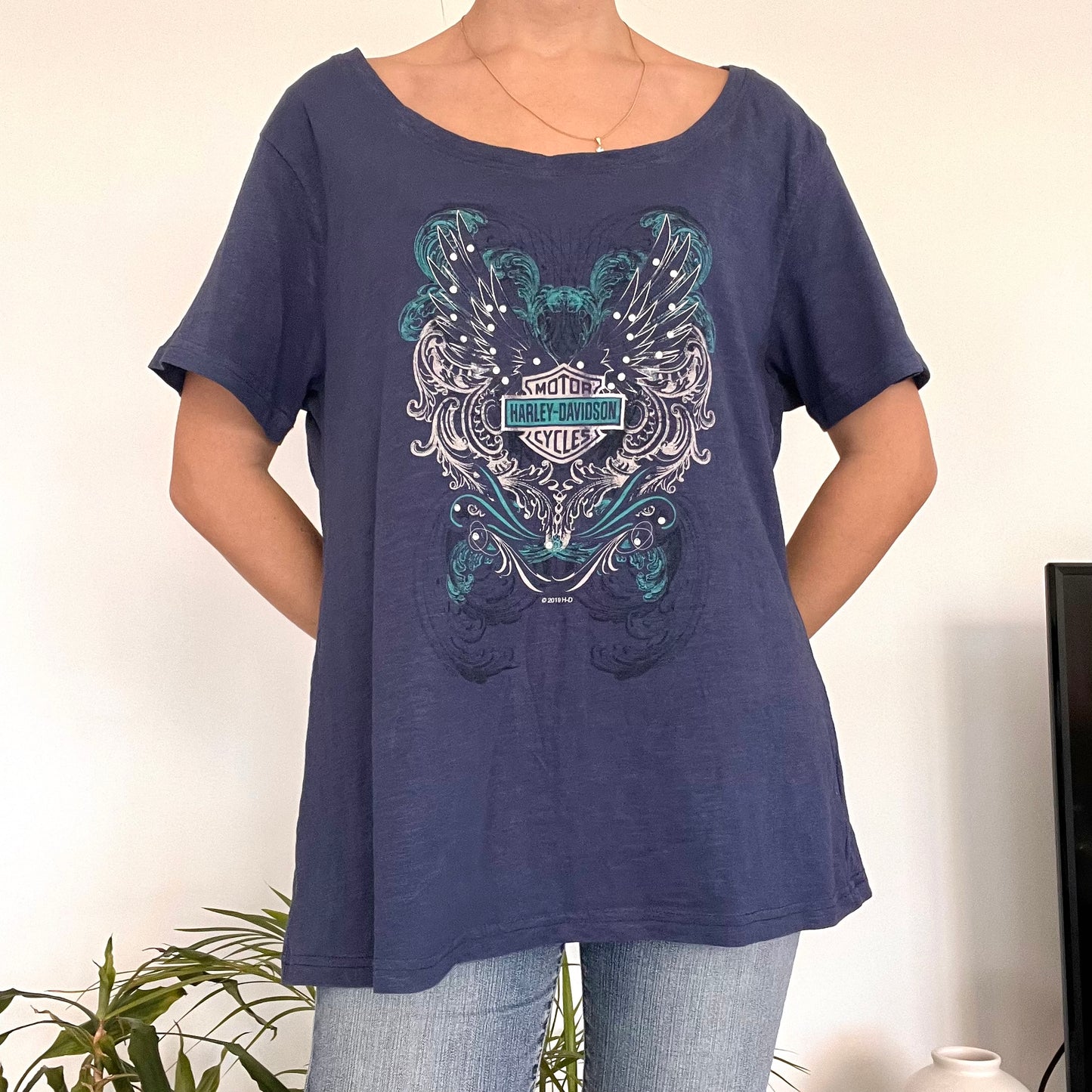 Harley Davidson blue T-shirt-Size XXL