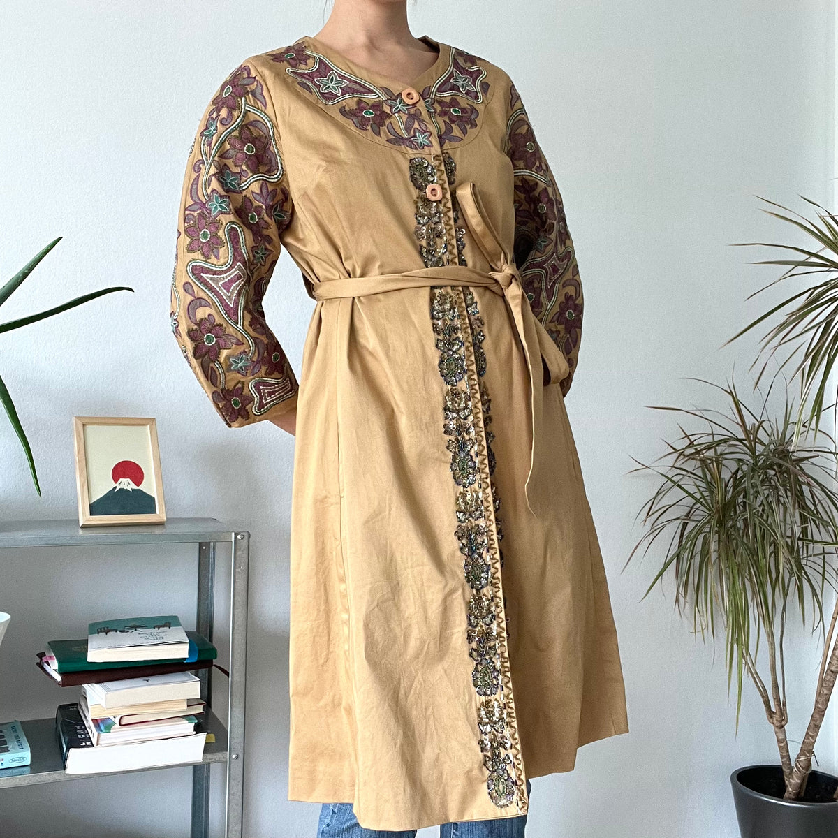 Vintage Embroidered Kaftan Belted jacket