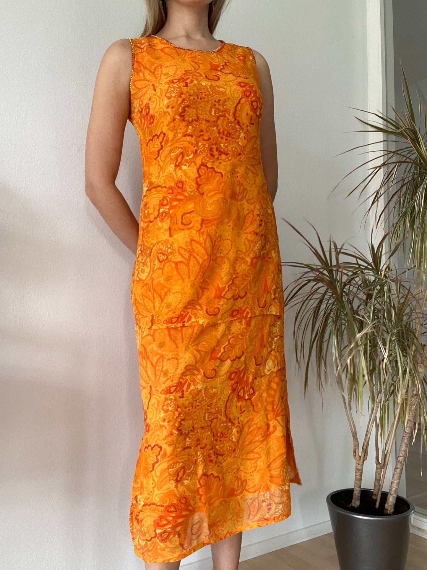 René Derhy Orange Midi 90s dress-Size S