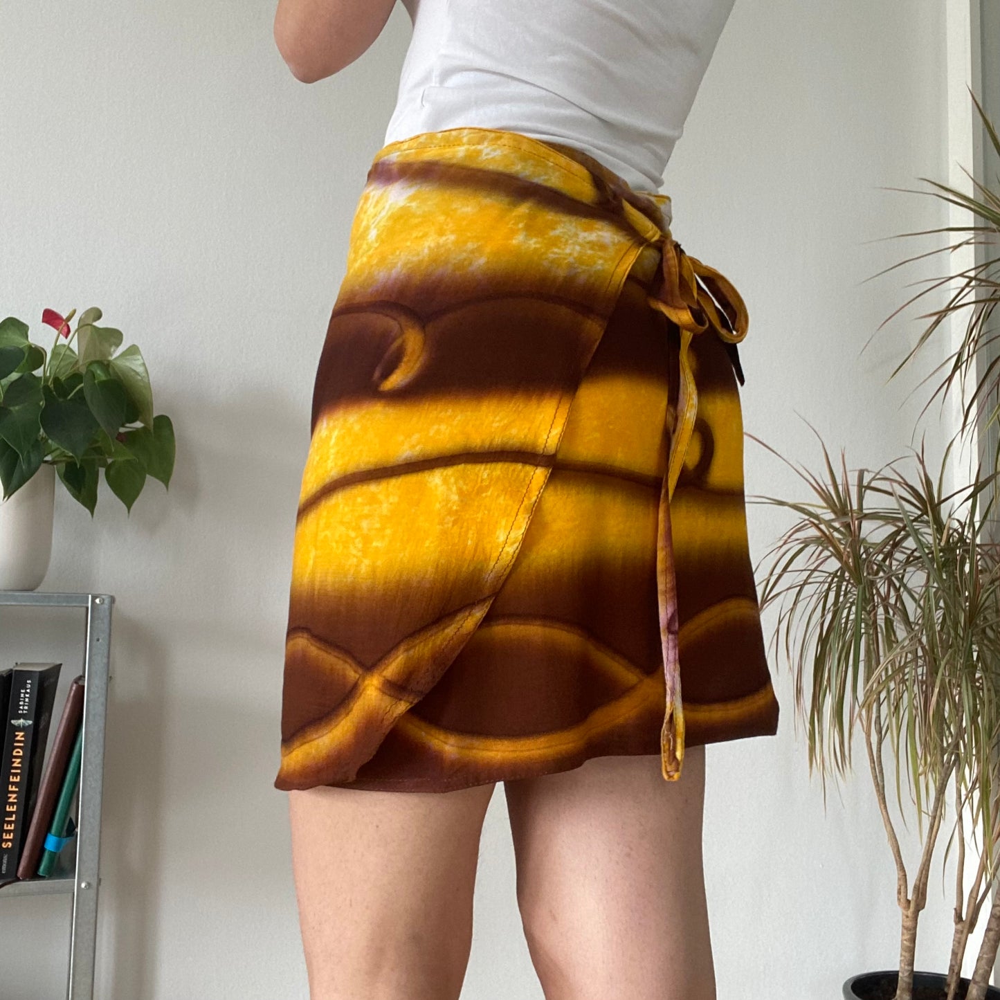 Yellow brown mini wrap skirt