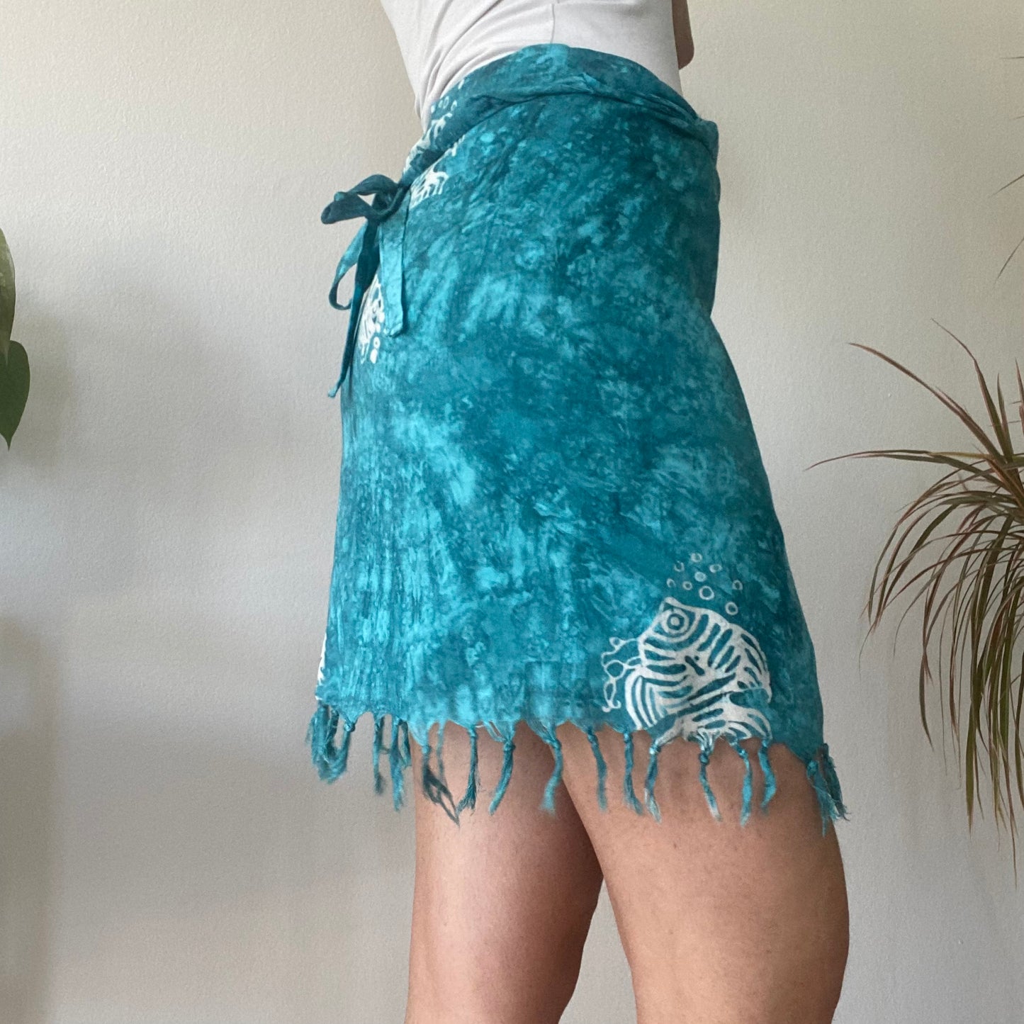 Blue fringe mini skirt