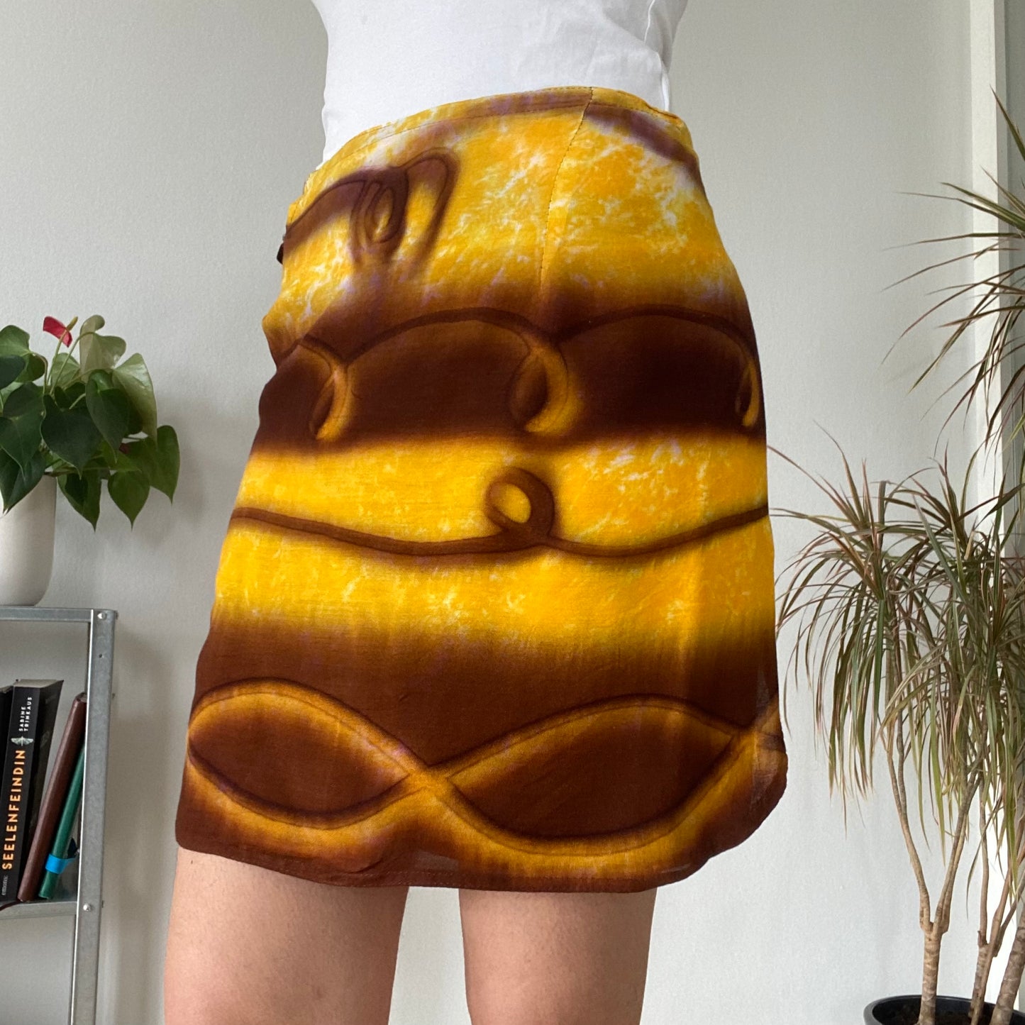 Yellow brown mini wrap skirt